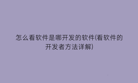 怎么看软件是哪开发的软件(看软件的开发者方法详解)