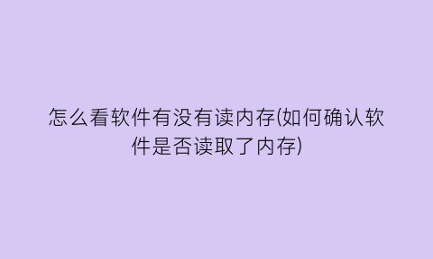 怎么看软件有没有读内存(如何确认软件是否读取了内存)