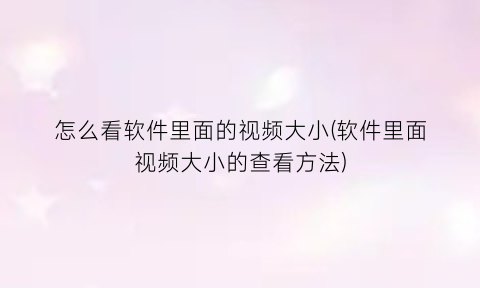 怎么看软件里面的视频大小(软件里面视频大小的查看方法)