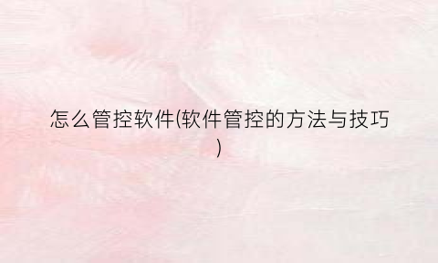 “怎么管控软件(软件管控的方法与技巧)