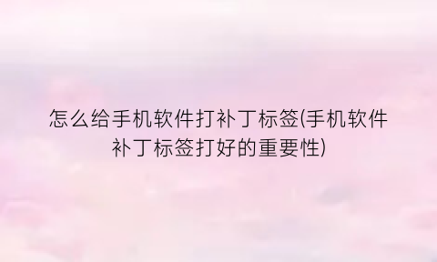 怎么给手机软件打补丁标签(手机软件补丁标签打好的重要性)