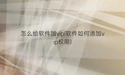 “怎么给软件加vip(软件如何添加vip权限)