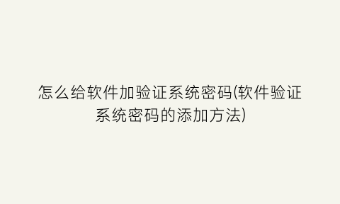 怎么给软件加验证系统密码(软件验证系统密码的添加方法)