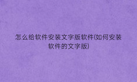 怎么给软件安装文字版软件(如何安装软件的文字版)