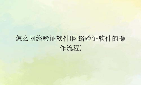 “怎么网络验证软件(网络验证软件的操作流程)