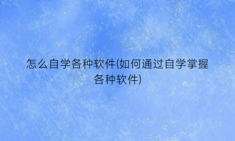 怎么自学各种软件(如何通过自学掌握各种软件)