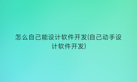 怎么自己能设计软件开发(自己动手设计软件开发)