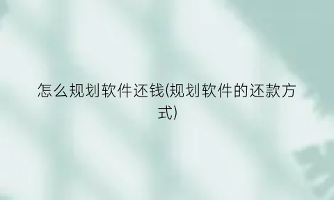 怎么规划软件还钱(规划软件的还款方式)