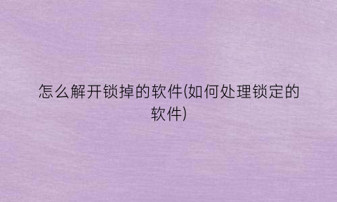 怎么解开锁掉的软件(如何处理锁定的软件)