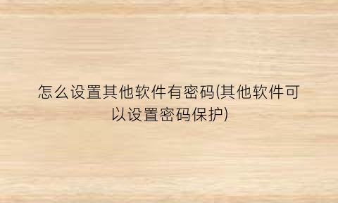 怎么设置其他软件有密码(其他软件可以设置密码保护)