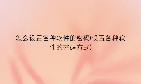 怎么设置各种软件的密码(设置各种软件的密码方式)