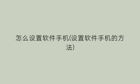“怎么设置软件手机(设置软件手机的方法)