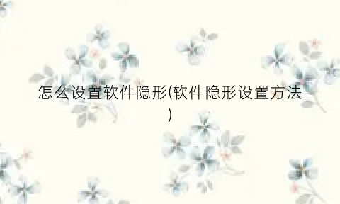 “怎么设置软件隐形(软件隐形设置方法)