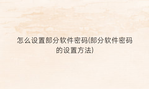 怎么设置部分软件密码(部分软件密码的设置方法)