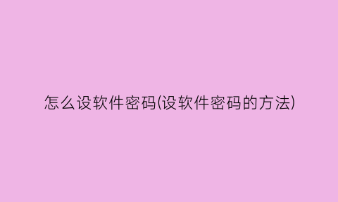 “怎么设软件密码(设软件密码的方法)
