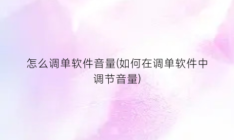 怎么调单软件音量(如何在调单软件中调节音量)