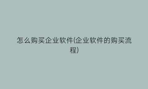 怎么购买企业软件(企业软件的购买流程)