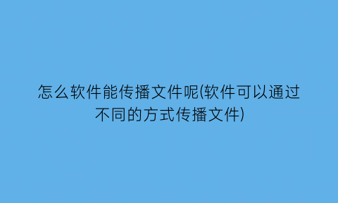 怎么软件能传播文件呢(软件可以通过不同的方式传播文件)