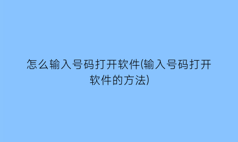 怎么输入号码打开软件(输入号码打开软件的方法)