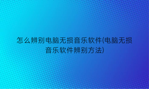 怎么辨别电脑无损音乐软件(电脑无损音乐软件辨别方法)