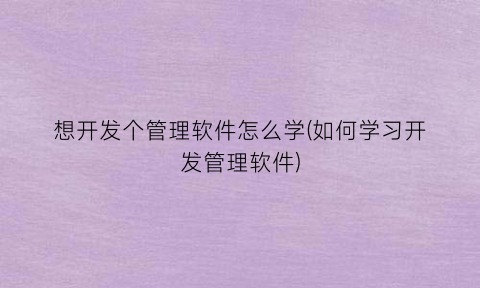 想开发个管理软件怎么学(如何学习开发管理软件)
