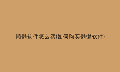 “懒懒软件怎么买(如何购买懒懒软件)