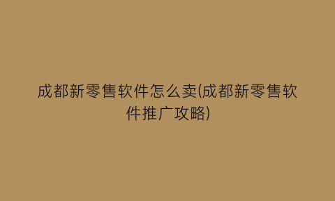 成都新零售软件怎么卖(成都新零售软件推广攻略)