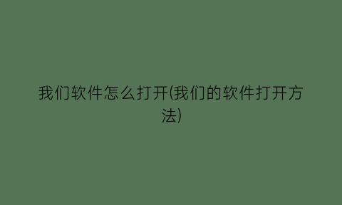 我们软件怎么打开(我们的软件打开方法)