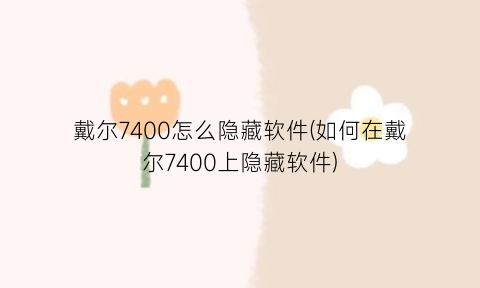 戴尔7400怎么隐藏软件(如何在戴尔7400上隐藏软件)