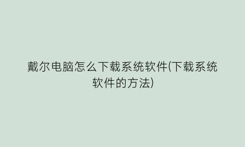 戴尔电脑怎么下载系统软件(下载系统软件的方法)