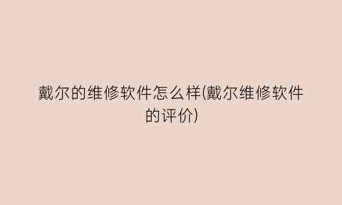 戴尔的维修软件怎么样(戴尔维修软件的评价)