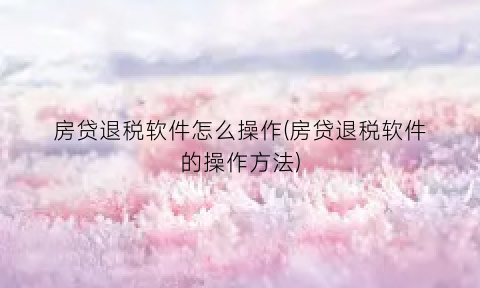 “房贷退税软件怎么操作(房贷退税软件的操作方法)