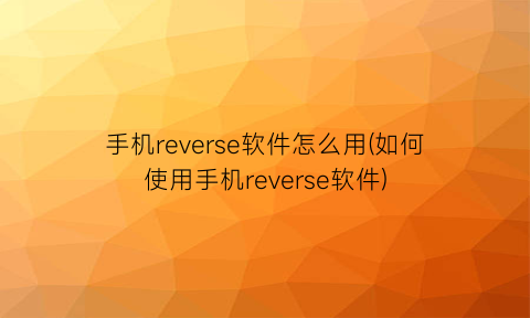 手机reverse软件怎么用(如何使用手机reverse软件)