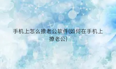 “手机上怎么撩老公软件(如何在手机上撩老公)