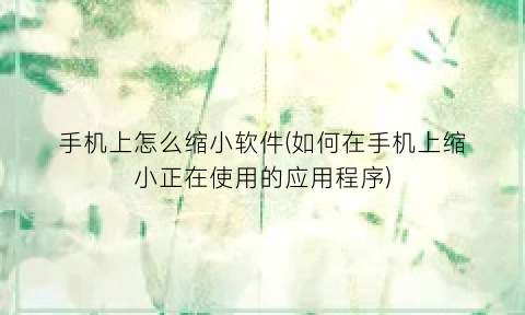 “手机上怎么缩小软件(如何在手机上缩小正在使用的应用程序)