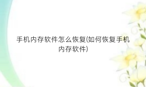 手机内存软件怎么恢复(如何恢复手机内存软件)
