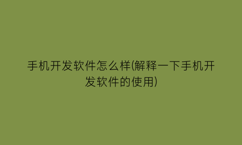 手机开发软件怎么样(解释一下手机开发软件的使用)