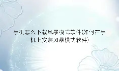 “手机怎么下载风暴模式软件(如何在手机上安装风暴模式软件)