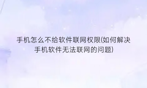 “手机怎么不给软件联网权限(如何解决手机软件无法联网的问题)