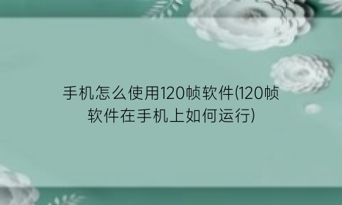 “手机怎么使用120帧软件(120帧软件在手机上如何运行)