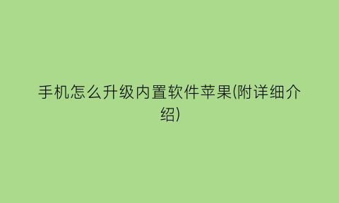 手机怎么升级内置软件苹果(附详细介绍)