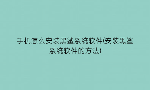 “手机怎么安装黑鲨系统软件(安装黑鲨系统软件的方法)
