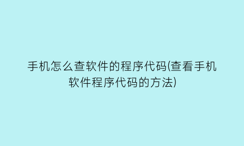 “手机怎么查软件的程序代码(查看手机软件程序代码的方法)
