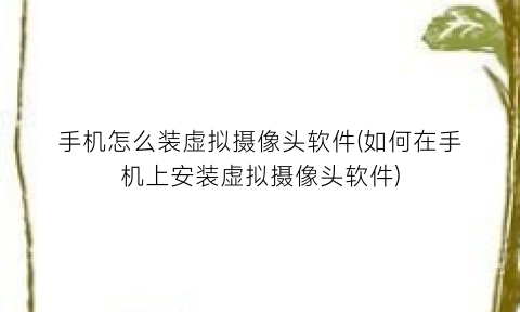 手机怎么装虚拟摄像头软件(如何在手机上安装虚拟摄像头软件)