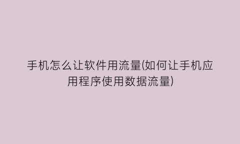 手机怎么让软件用流量(如何让手机应用程序使用数据流量)