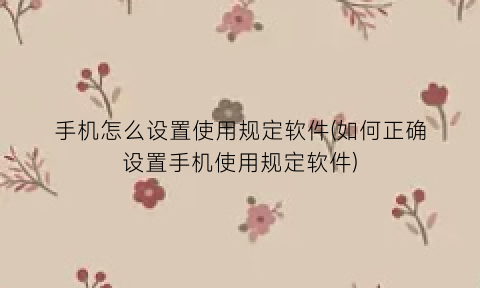 手机怎么设置使用规定软件(如何正确设置手机使用规定软件)