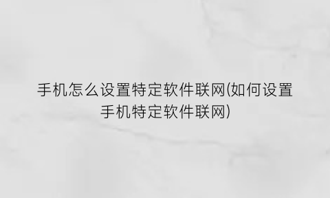 手机怎么设置特定软件联网(如何设置手机特定软件联网)