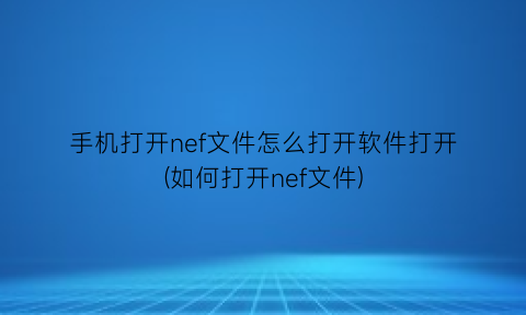 “手机打开nef文件怎么打开软件打开(如何打开nef文件)