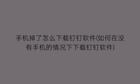 手机掉了怎么下载钉钉软件(如何在没有手机的情况下下载钉钉软件)