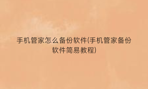 手机管家怎么备份软件(手机管家备份软件简易教程)